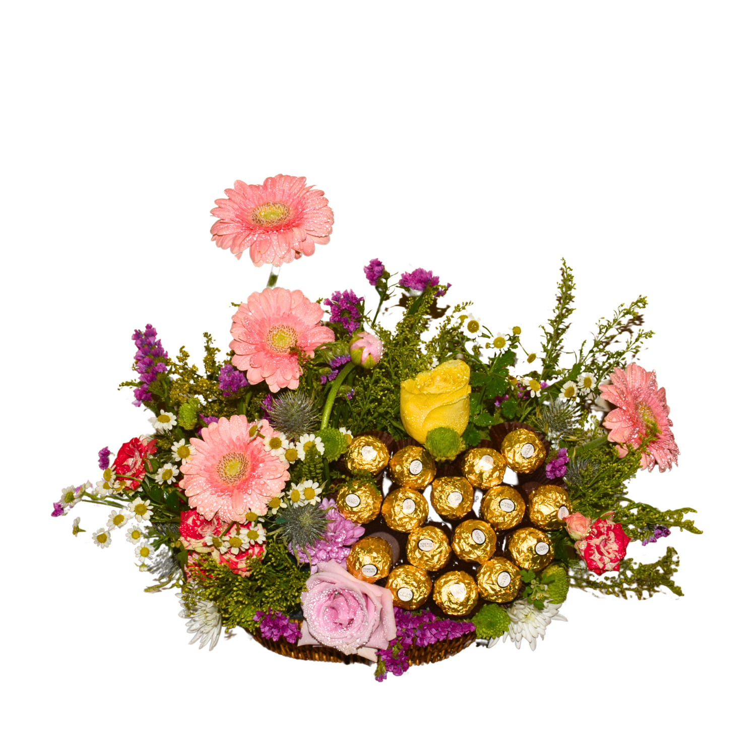 Sweet Blooms – Flower Basket with Chocolates